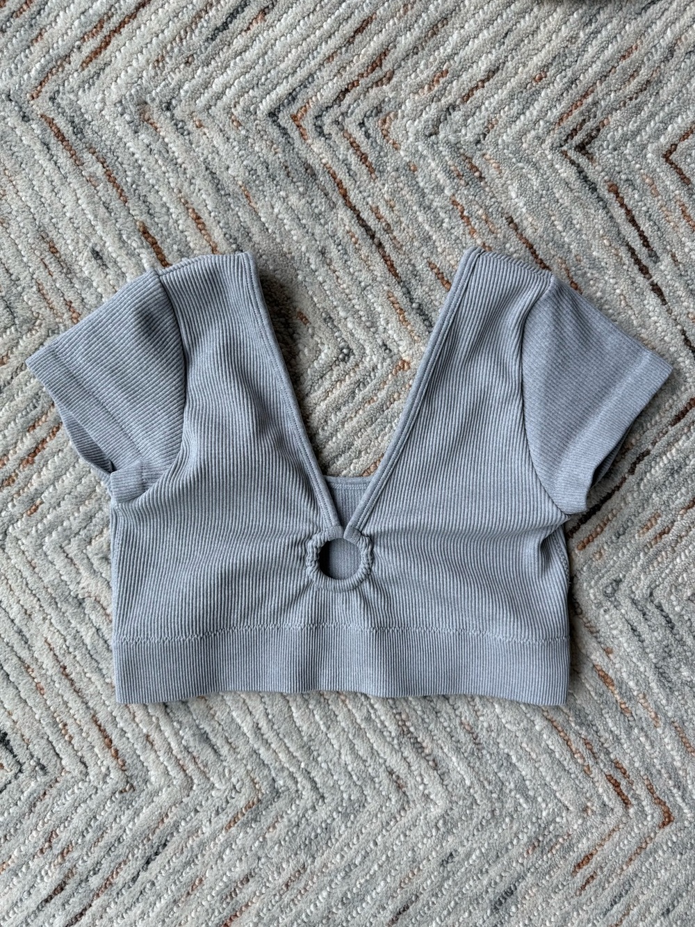 Aerie Seamless Light Grey Ribbed V‑Neck Crop Top